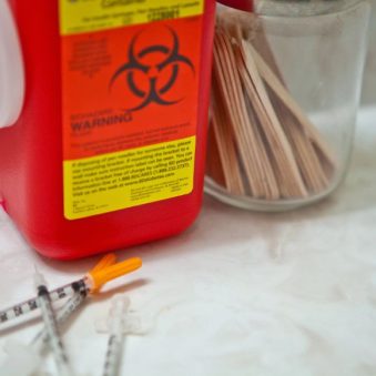 Sharps container in a St. Petersburg, FL medical facility
